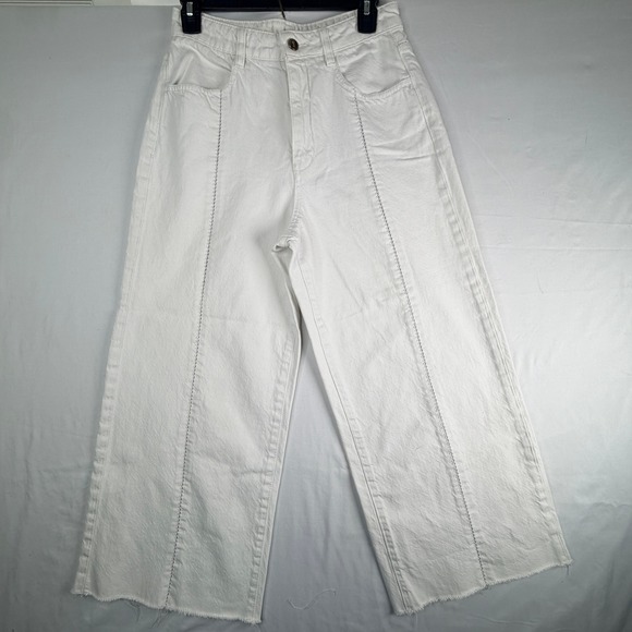Pilcro and the Letterpress Denim - Pilcro and the Letterpress White Wide Leg Jeans High Rise Ladder Stitch Size 27